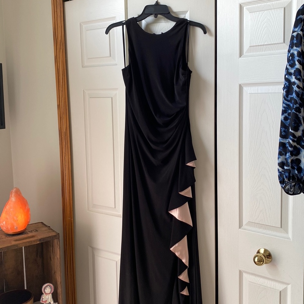 Full length gown with gold ruffle